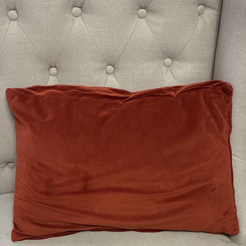 Rust Velvet Textured Lumbar Pillow Rectangular Ruched Wave Decorative Modern - Picture 2 of 3